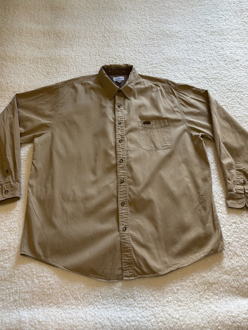 Carhartt Vintage Men Tan Cotton Long Sleeve Button Work Shirt